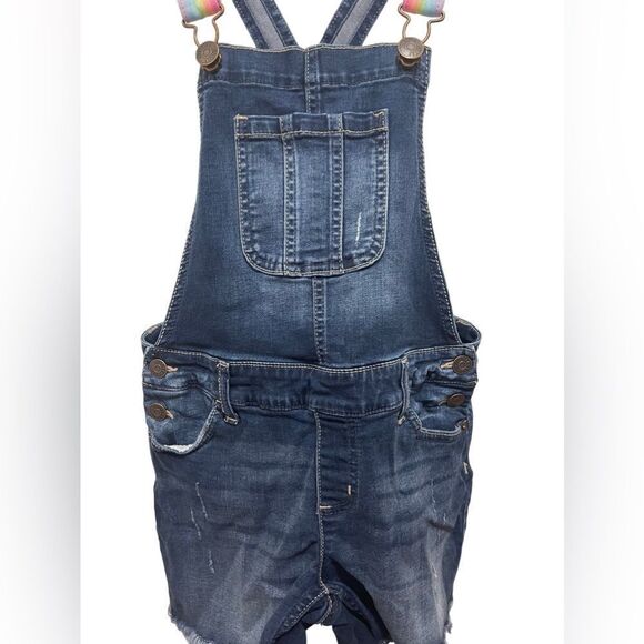 Justice Denim Shortalls with Rainbow Straps - Picture 2 of 10